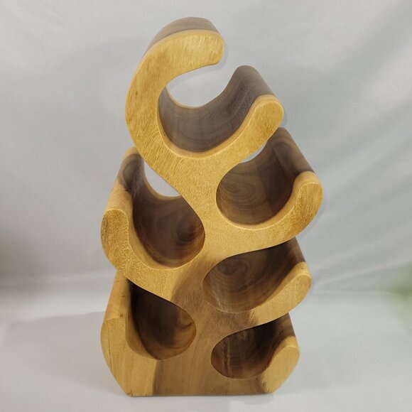 Acacia Wood 6 Wine Bottle Rack 20" Stand Solid Hand Carved - Picture 1 of 5
